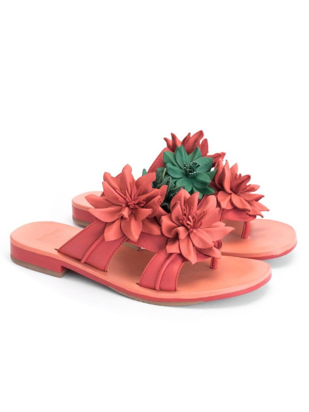 John Fluevog River Madeira Flat Sandals Leather Flowers Red Size 11